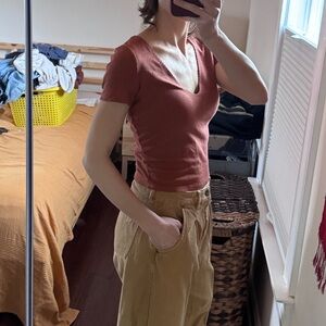 Forever 21 Orange waffle knitted crop top